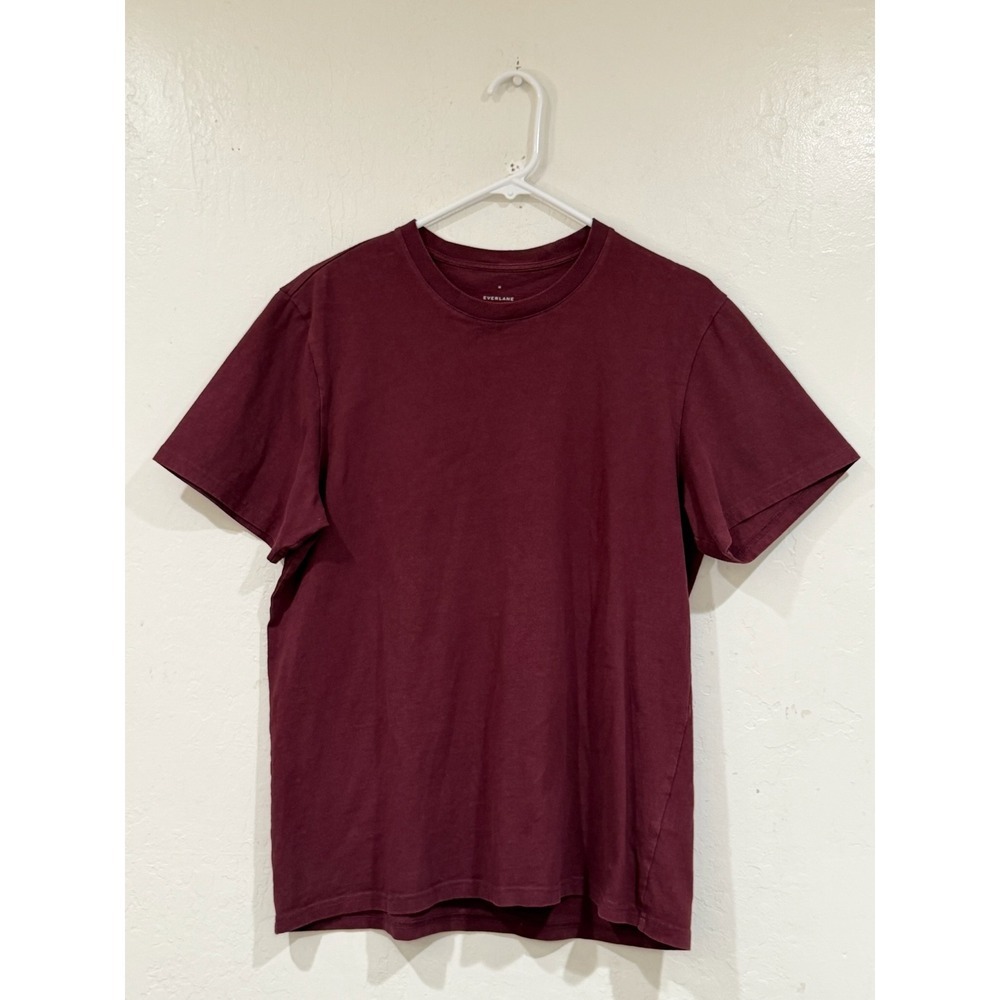 Everlane Organic Cotton Crew Neck T-Shirt Burgundy Maroon Medium M-T-CTN-HVY-SS - Picture 2 of 6